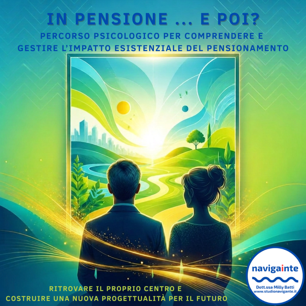 Coppia di spalle che guarda un paesaggio luminoso per il percorso psicologico In pensione ... e poi? per comprendere e gestire l'impatto esistenziale del pensionamento Dott.ssa Milly Batti Studio Navigante